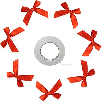 WishLotus 50 Pieces Satin Ribbon Bows with Adhesive Tape, Single Sided Satin Bow 5CM x 5CM for Gift Packing, DIY Craft, Wedding Decoration, Card Making, Sewing Embelishments Red