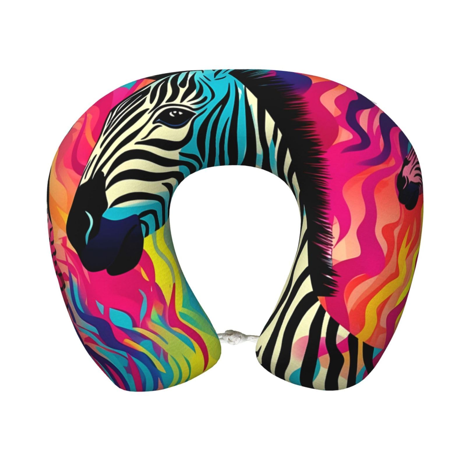 peiyeety Colored Zebra Travel Pillow Memory Foam - Comfortable U Shape Neck Pillows for Sleeping, Neck and Head Support Portable Airplane Pillow Adjustable Flight Pillow, Washable Cover