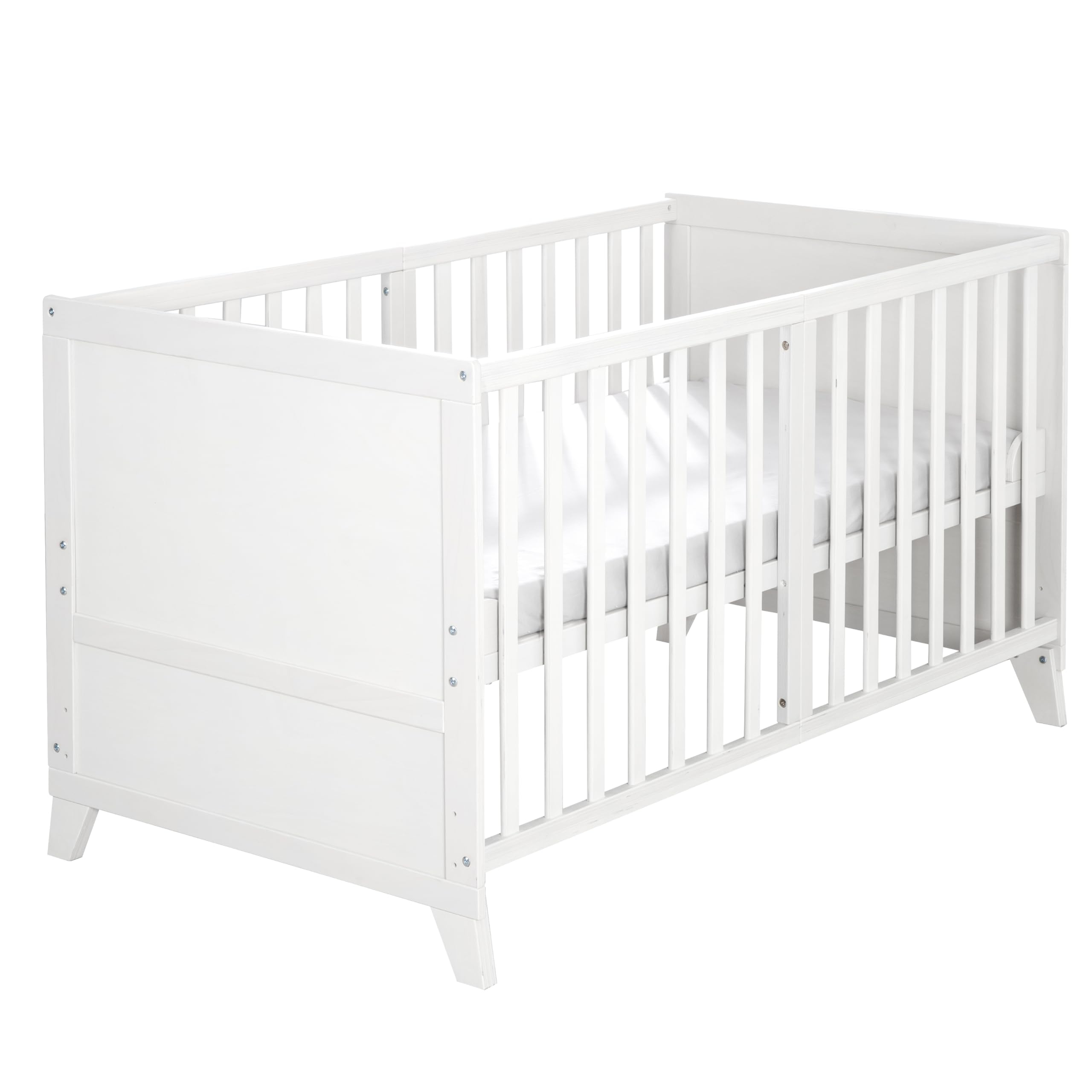 roba Ensemble Complet de Lit Bébé Woodland Buddies - Lit Évolutif 70 x 140 en Bois + Matelas, Linge de Lit, Baldaquin et Support de Baldaquin - À Partir de 6 Mois - Blanc