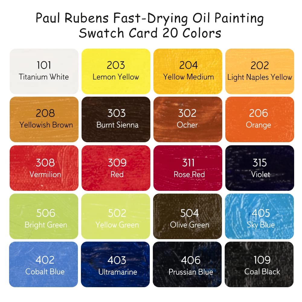 Paul Rubens Pintura al óleo, 20 colores al óleo brillantes con alta saturación, tubos de gran capacidad de 50 ml, tiempo de secado más rápido con textura cremosa y consistencia para artistas,