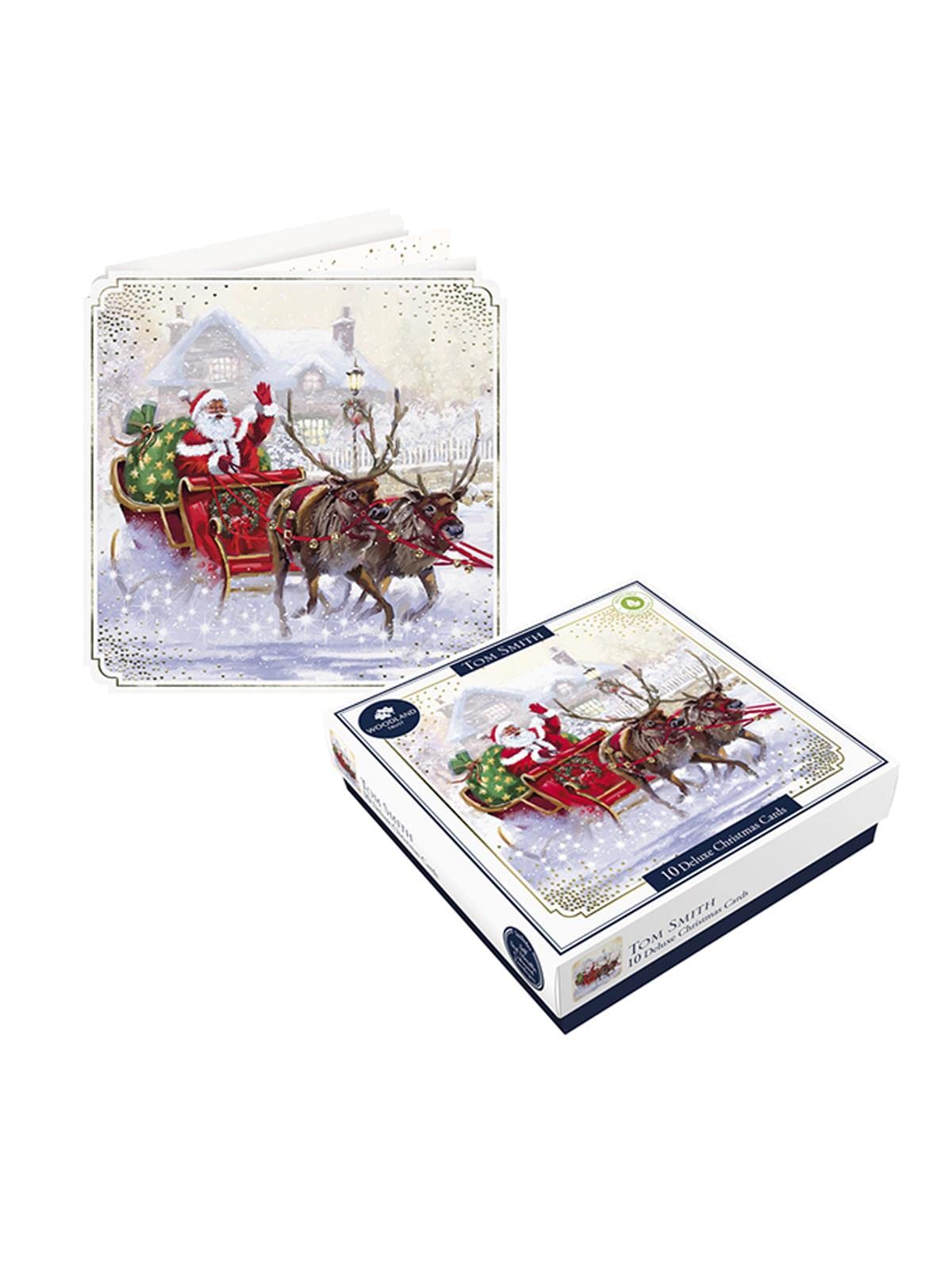 Tom Smith10 Boxed Deluxe Square Christmas Cards Santa & Sleigh Design