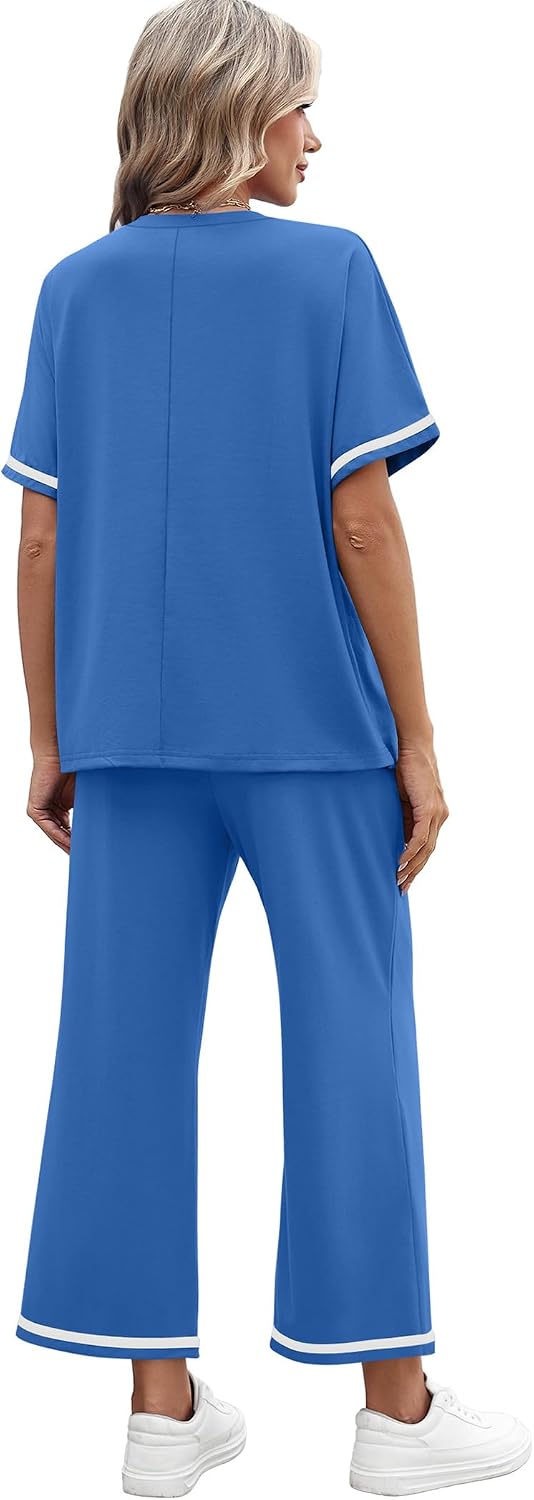 Sampeel 2 Piece Sets for Women Casual Summer Travel Vacation Outfits Short Sleeve Lounge Set image 5