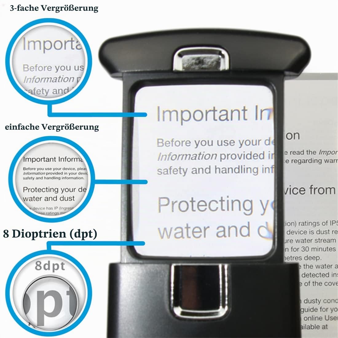 EasY-Magnifier Taschen-Leselupe 3Fach; 2Pack Mit LED Licht; Kleine Lupe Mit Rechteckiger Acryl Linse; Beleuchtetes Vergrösserungsglas Zum Lesen Für Unterwegs; Handlupe, Lesehilfe