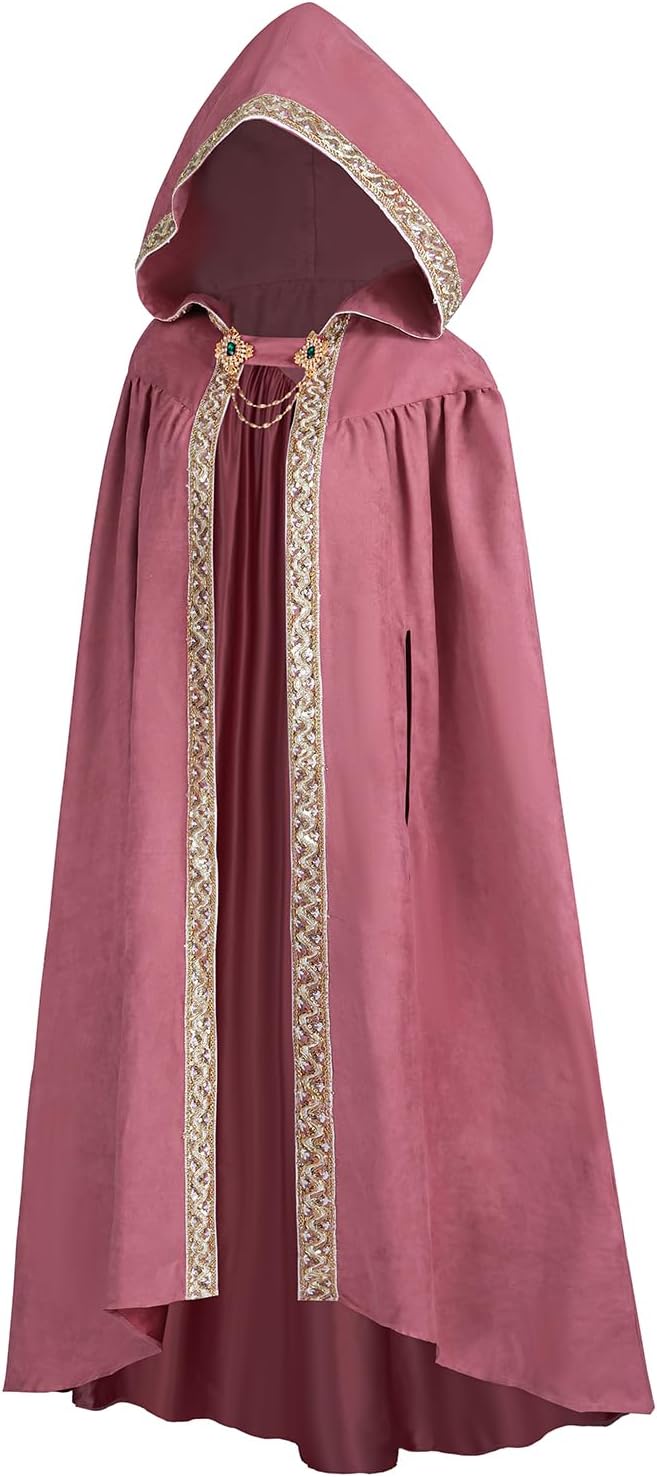 FCCAM Long Hooded Cloak for Women Suede Hooded Cape Medieval Renaissance Cloak Halloween Costume - Image 2