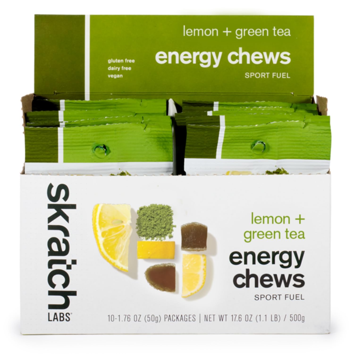 Skratch Labs Energy Chews | Gummies for Running, Cycling, and Sports Performance | Gel Alternative | Matcha + Lemon (10 Pack) | Gluten Free, Vegan