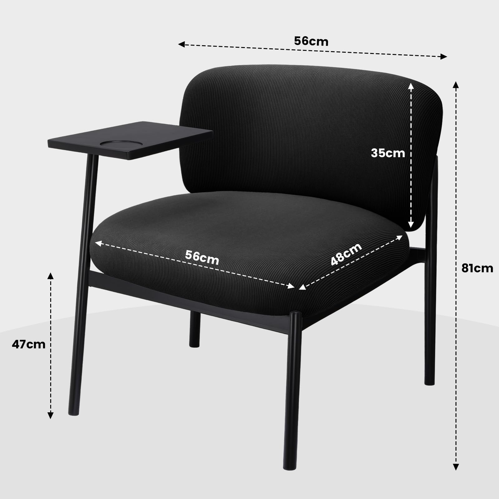COMHOMA Sillón de Relax Moderno con Patas de Metal, sofá Individual para salón, Dormitorio, jardín, Color Negro