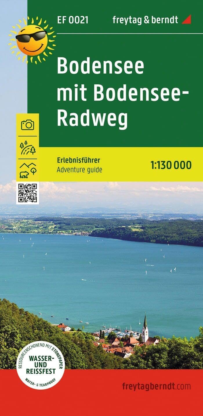 Lake Constance with Lake Constance cycle path, adventure guide 1:200,000, freytag & berndt, EF 0021: Freizeitkarte mit touristischen Infos auf Rückseite, wetterfest und reißfest.