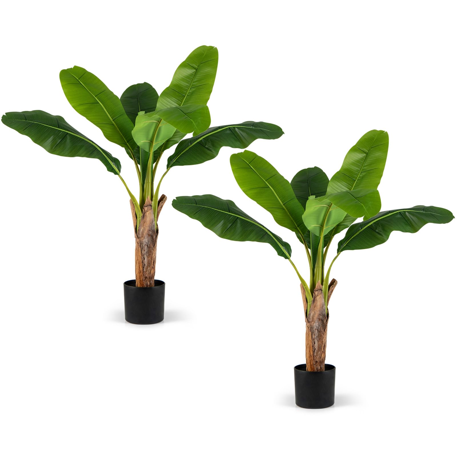 COSTWAY Set da 2 Alberi di Banane Artificiali, Pianta Finta con Foglie di Banana e Rami Regolabili con Vaso, Pianta in Vaso Decorativa da Interno per Soggiorno o Ufficio