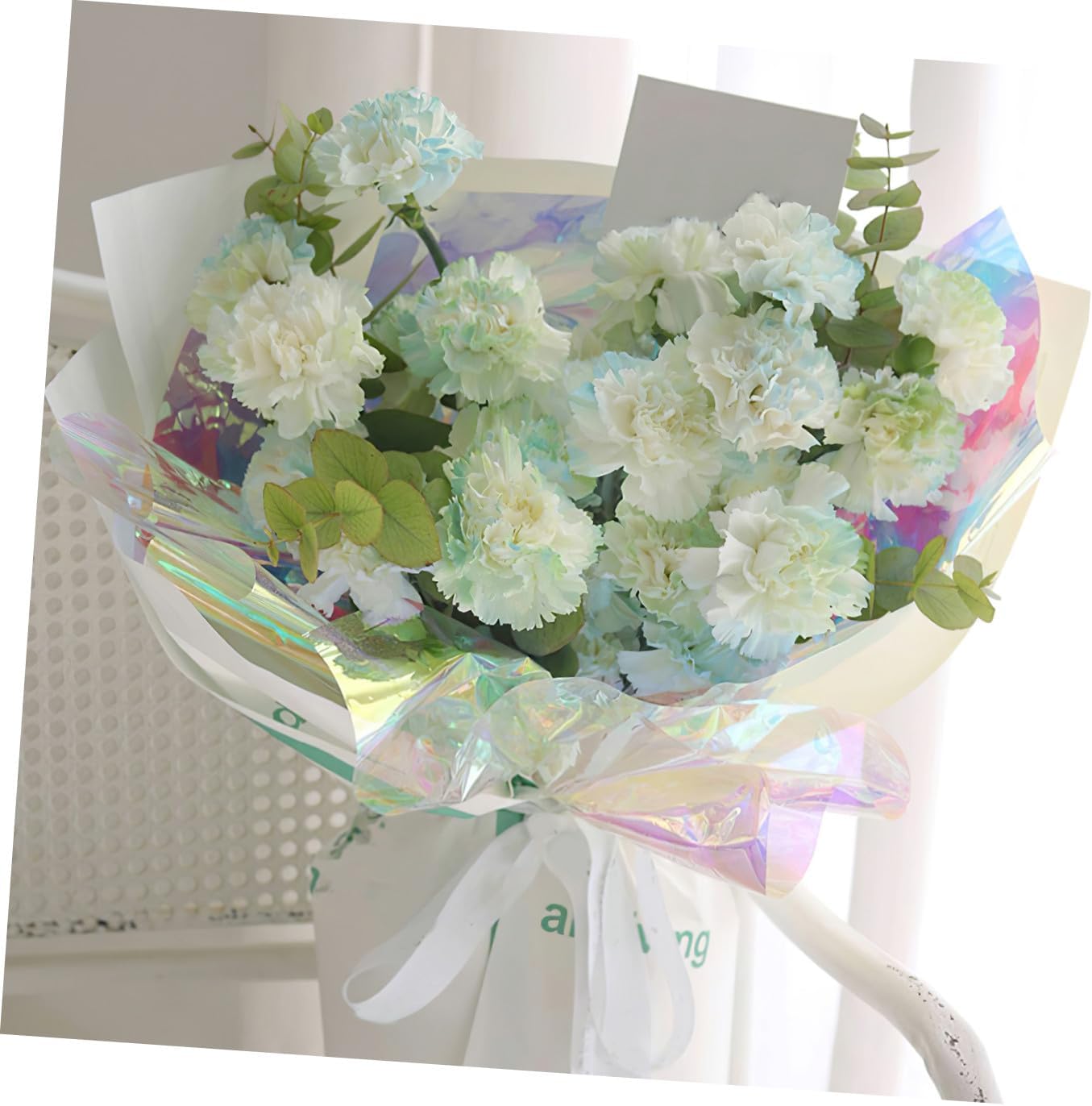 GOOHOCHY Iridescent Cellophane Wrapping Paper Roll 5.8 Mil Thick 56cm X 10 Yards Floral Bouquet Wrap DIY Rainbow Wrap for Flower Arrangements