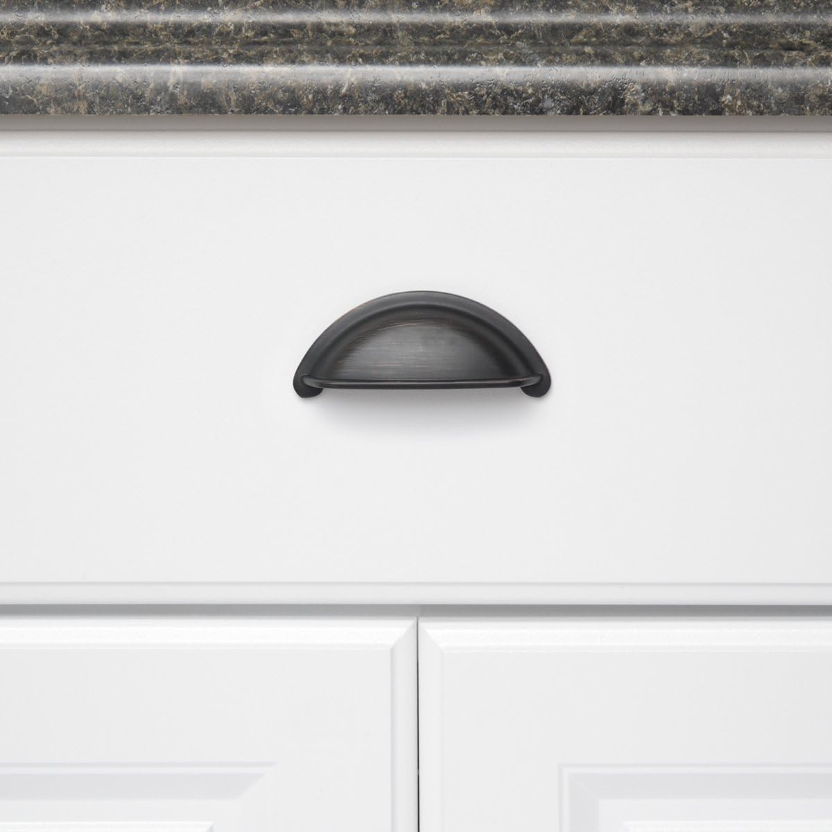 Amazon Basics Wide Bin Cup Drawer Pull, 3.69-inch Length (3-inch Hole Center), Oil Rubbed Bronze, 10-Pack