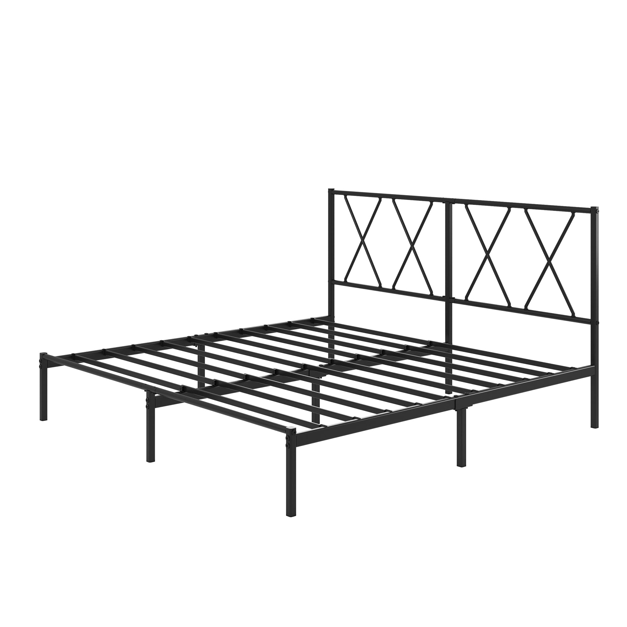 Zinus Elias Sommier 140x190 cm avec Lattes en Métal - Cadre & Tête de Lit 2 Personnes en- Hauteur 30 cm pour Rangement - Montage Facile - Noir