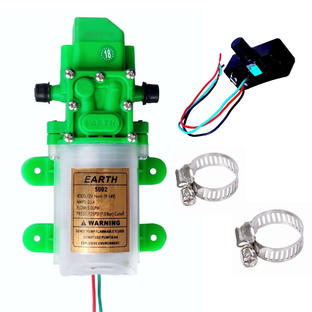 AGRIANSH Heavy Duty 12V Dc Electric Battery Operated Sprayer Pump Motor 125 Psi | Used In Agriculture Car & Bike Washing Sanitizing Gardening | 5.0 L Flow Per Minute with 2 pc clamps & regulator (B0D9B8V1H8) Amazon Price History, Amazon Price Tracker