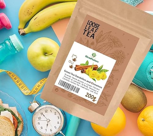 Foto von Grüner Tee mit Löwenzahn und Zimt zum Aufguss 200 g – Entgiftendes Diuretikum DETOX – 100% natürlich und vegan + Inklusive Edelstahlkuge