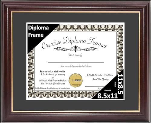 Vista 142 de Creative Picture Frames Marco de diploma de borde dorado caoba de 12 x 16 pulgadas con vidrio negro y colgadores de pared instalados, marco