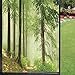 Landscape Window Film Privacy Window Film,Photo of Misty Forest After The Rain in Sunshine Hiking Trail Outdoors Scenic Window Privacy Reflective for Home UV Blocking Privacy,Multicolor 24