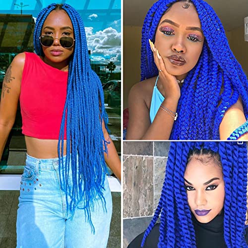 Upruyo Blue Braiding Hair Pre Stretched Knotless Kanekalon Braiding Hair Professional Prestretched Braiding Hair 26 Inch Synthetic Colored Braiding Hair Extensions (Blue-3 Packs) #TOP6