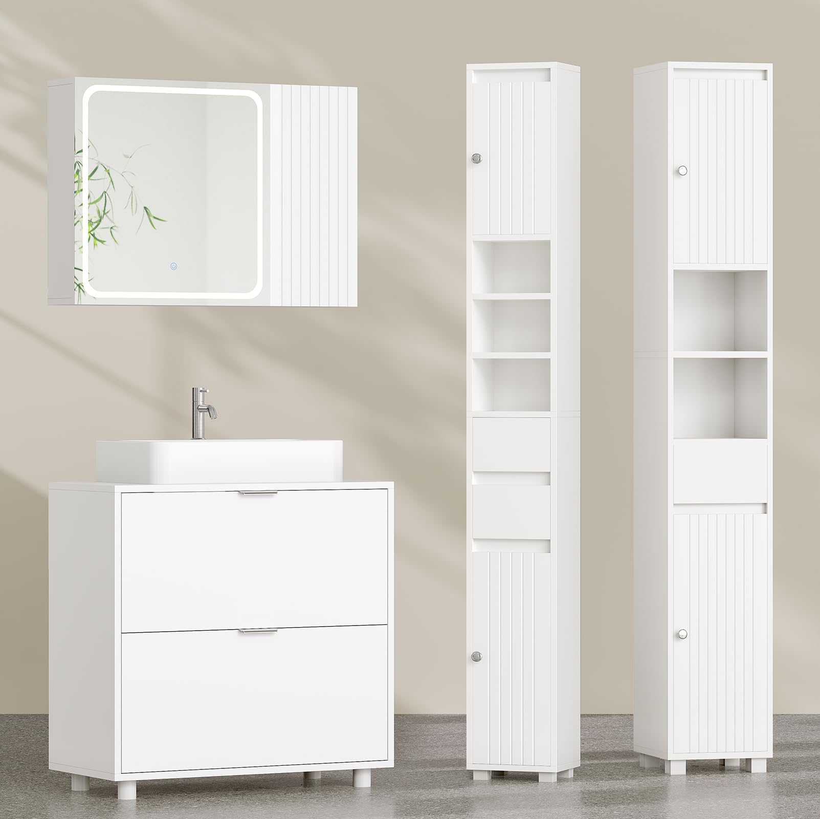 Waschbeckenunterschrank, Badezimmer Unterschrank Waschbecken mit 2 große Schubladen, Badezimmerschrank mit Füßen, Öffnung für Siphons, Badschrank, Waschtischunterschrank, 30 x 60 x 60 cm,Weiß