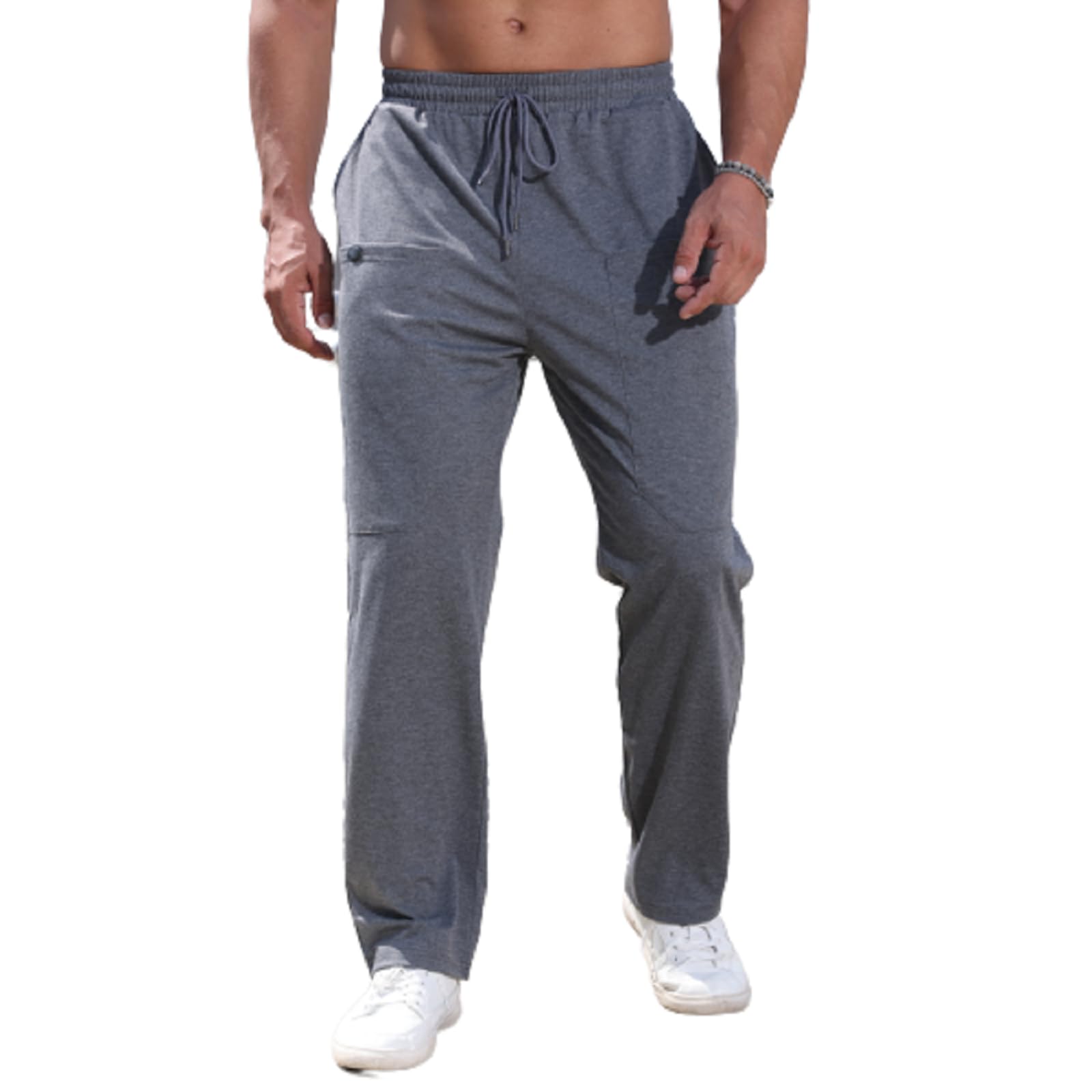 Photo 1 of Mens Sweatpants Workout Cargo Pants Joggers Athletic Baggy SportPants Running Drawstring with Zipper Pockets Grey 4X-Large