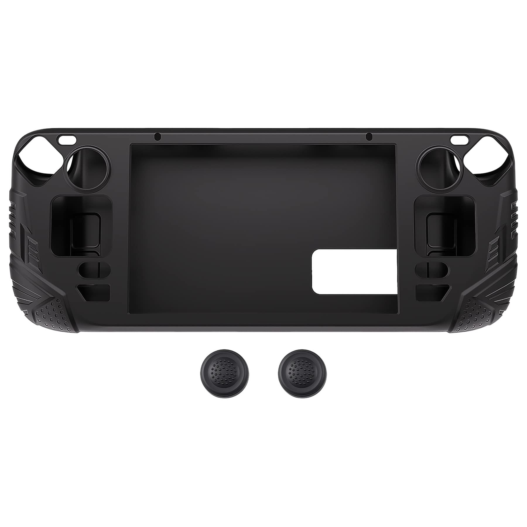 PlayVital Cover Protettiva per Steam Deck LCD,Custodia Skin Silicone Case Morbida per Steam Deck LCD Console con Tasti Posteriori&Copri Analogici,Armor Series-Nero