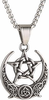Men'S And Women'S Celtic March Goddess With Pentagram Pattern And Celtic Triangle Logo Necklace, 316L Stainless Steel, Cir...