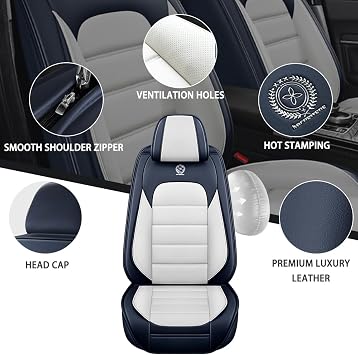 5-Seats Car Seat Covers for Genesis G80 2017-2024 Leather Auto Vehicle Seat Covers Excellent Quality Car Seat Cover,Waterproof Wear-Resistant Seat Cover Airbag Compatible(White&Blue-Luxury)