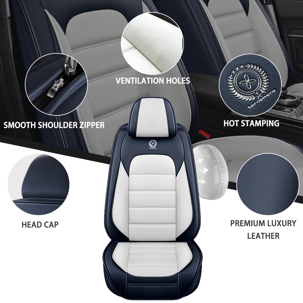 Cscevt Leather Seat Covers For Nissan Altima 2001-2024 2025,Car Seat Covers Full Set,Waterproof Car Seat Protectors With Airbag,Comfort Interior Cover Seats For Cars(Black Blue,Pillows