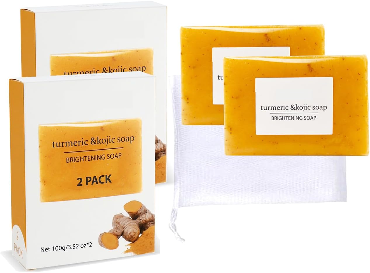YelaJoy 2 Pcs Turmeric Soap, Lemon Handmade Soap Bath, Deep Cleansing Pores Body Dirty Smooth Skin Tender Care, Oil Control Exfoliator，Targets Acne, Dark Spots & Hyperpigmentation,for All Skin Types