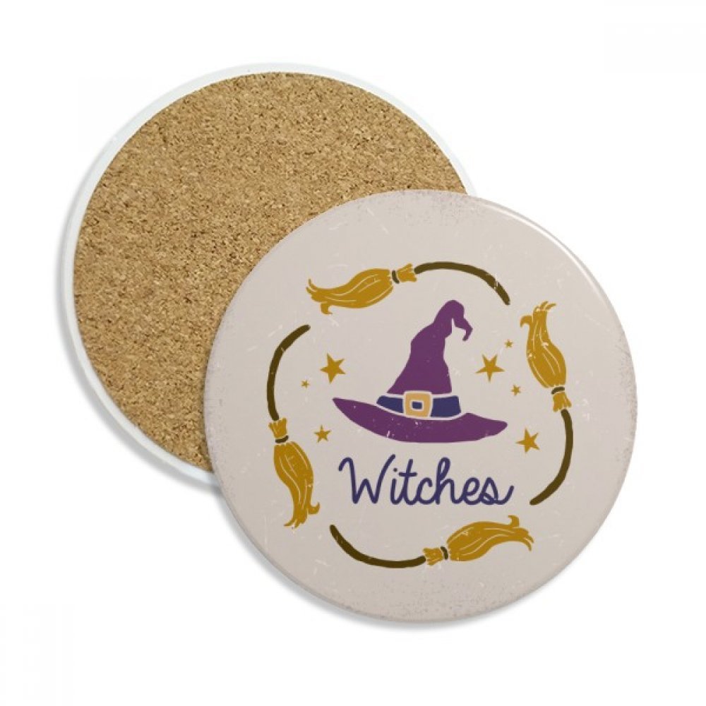 Sous-verres céramique cadeau original Halloween, motif cartoon chapeau pourpre