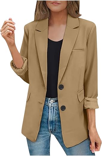 Blazers for Women Business Casual Button up Long Sleeve Lapel Padded Suit Jacket Fashion Fall Work Blazer with Pocket