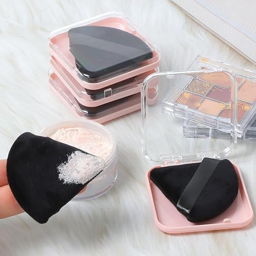 Miniatura 5 de 6 bolsas de polvo triangulares para polvo facial, suave terciopelo para maquillaje con funda, negro y rosa