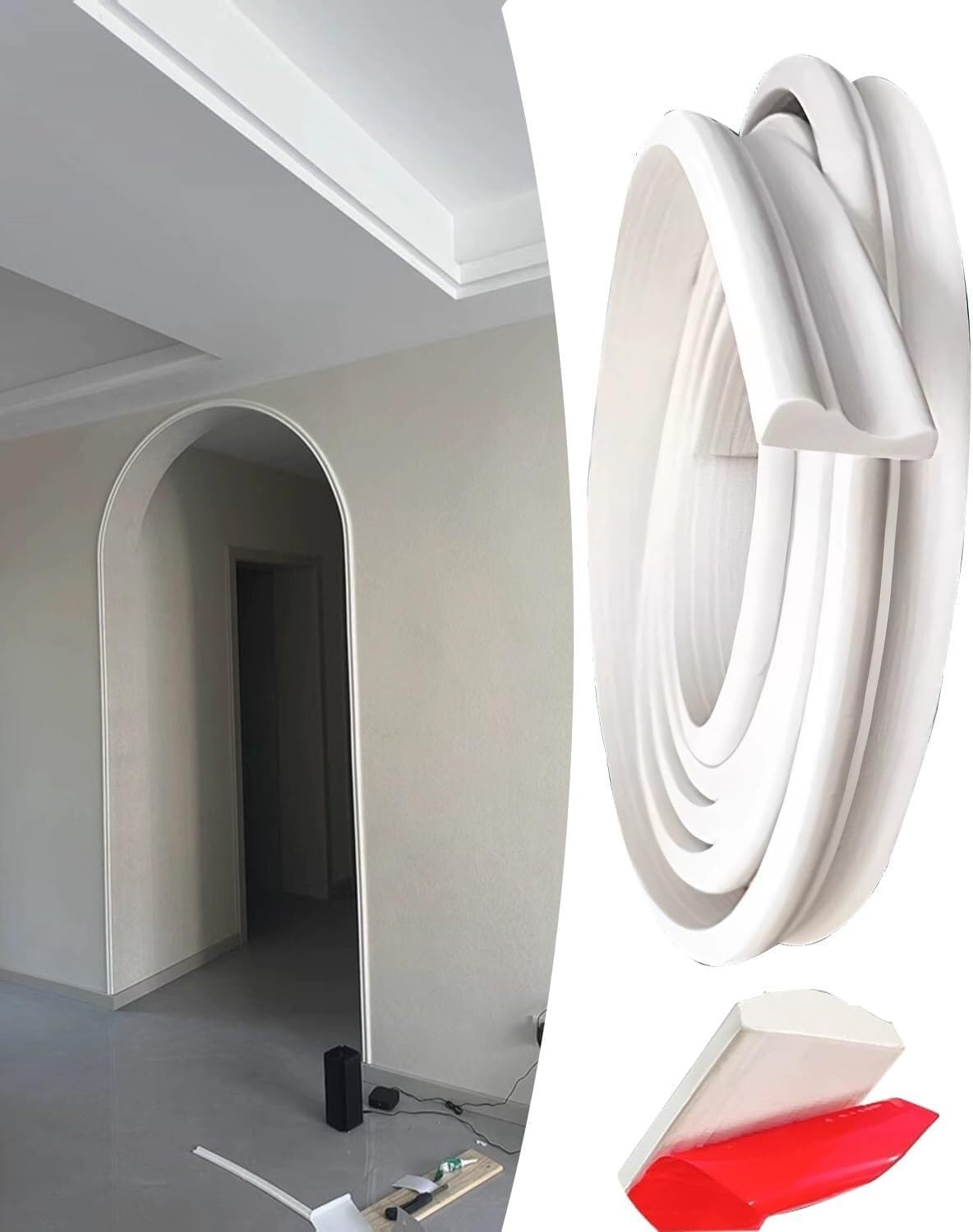 Molduras de arco de puerta autoadhesivas de 2,4 cm para paneles de yeso y paredes curvadas
