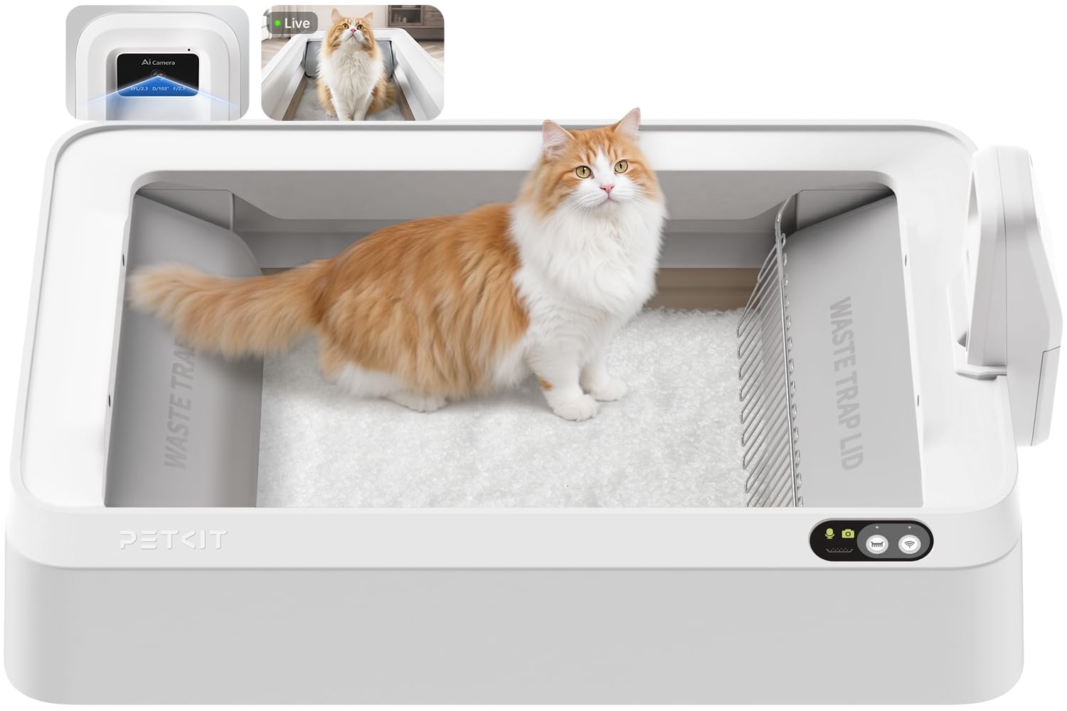 Arenero para Gatos Autolimpiable PetKit PuroBot Crystal Duo con Cámara/ Control desde APP/ Blanco