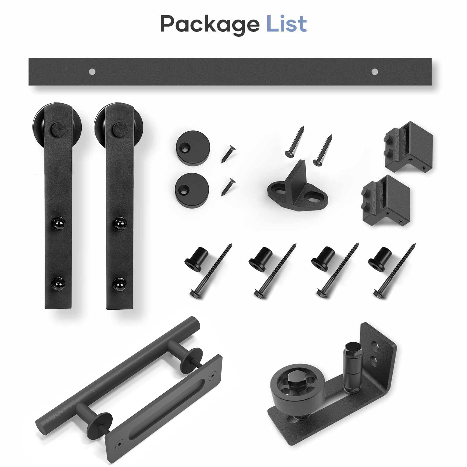 EaseLife Kit di ferramenta per porta scorrevole da 1,5 m e maniglia, resistente, puleggia dritta, scorrevole senza intoppi, facile da installare (kit di binari da 1,5 m per porta singola da 61 a 76 cm