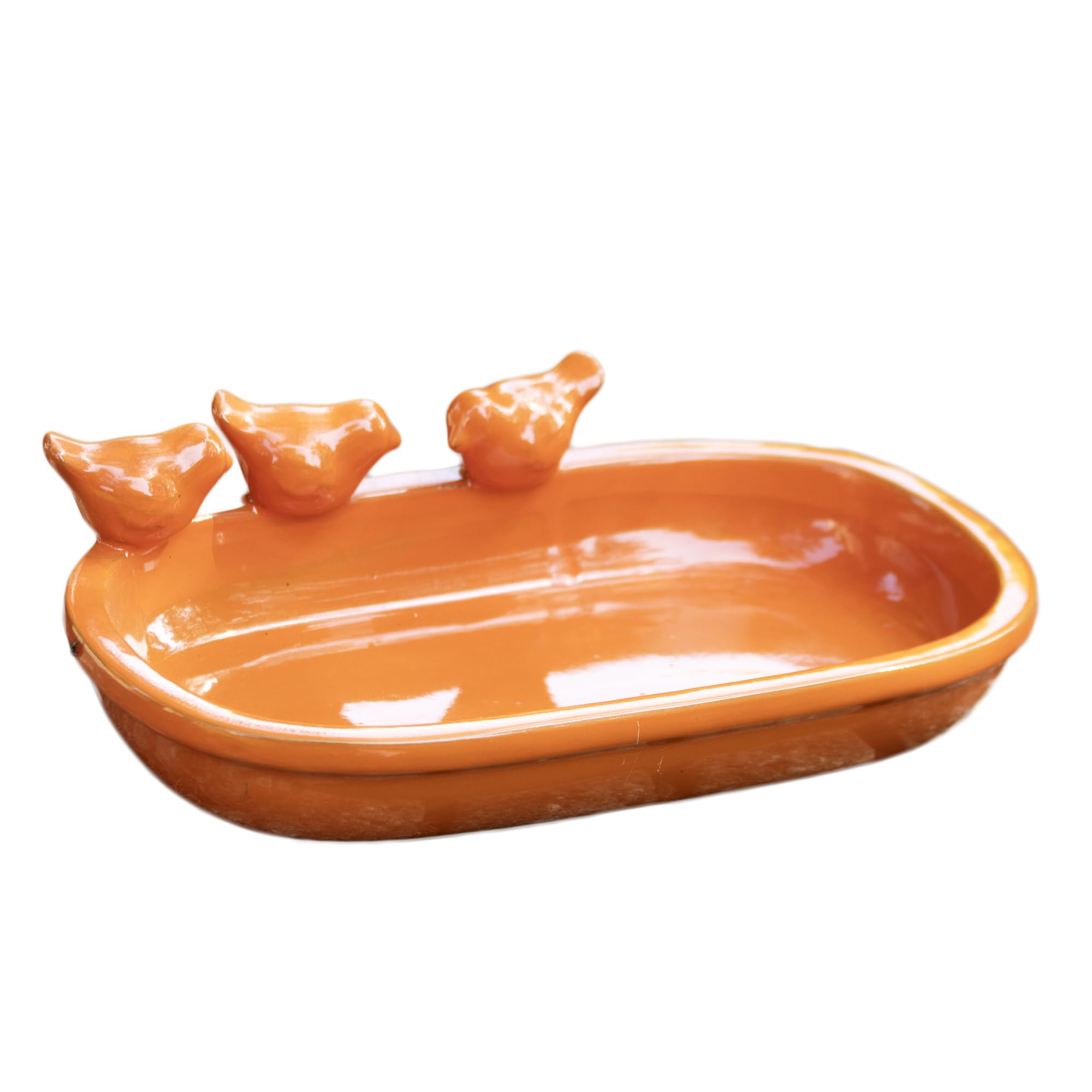 Oval Ceramic Bird Bath Glaze Garden Outdoor Water Seed Feeder Bowl Decoration (Orange)