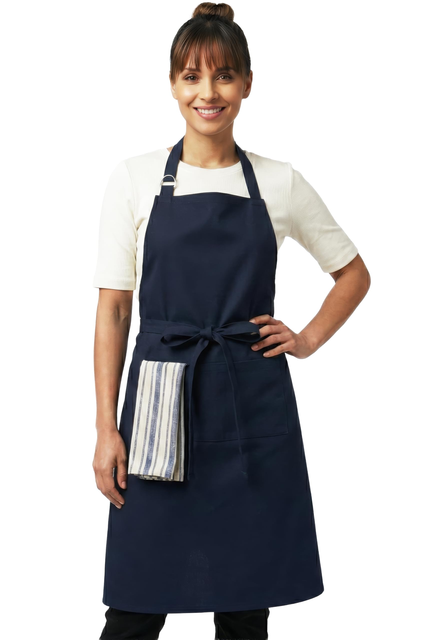 RUSTIQUE LINENS Kitchen Apron – 100% Cotton, Adjustable Neck strap, Large Pocket – Unisex Apron for Men & Women – Cooking, Baking, BBQ, Gardening – Navy