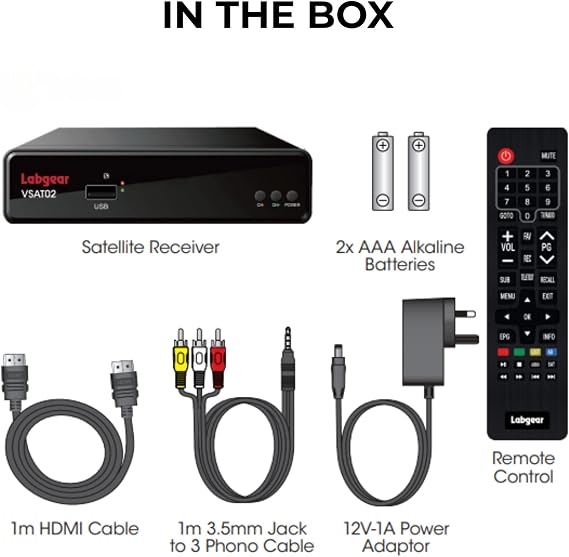 Free to Air Satellite Receiver Full HD DVB-S2 + USB Port Schedule HD Program Recorder, Labgear VSAT02 Compact TV Satellite Box with Remote Control
