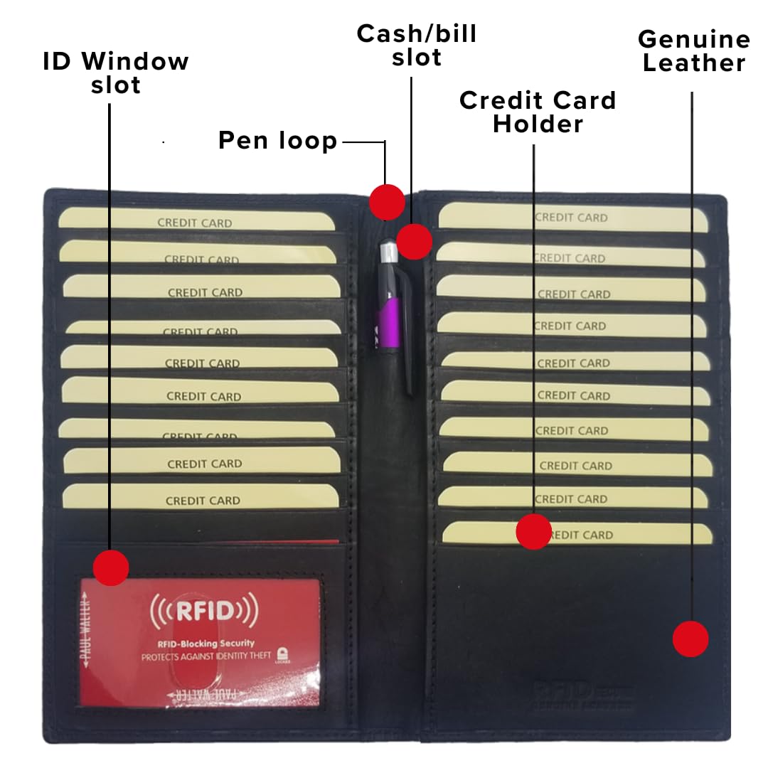 Paul Walter Checkbook Cover, Genuine Leather Checkbook, Gift For Him, Gift For Her, Bifold Checkbook Cover with RFID Blocking Black