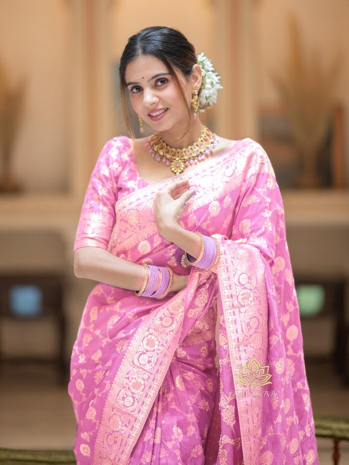 Image of C J Enterprise Women's Pure Kanjivaram Soft Silk Saree Banarasi Style Sarees For Wedding With Blouse Piece (Pari-165)