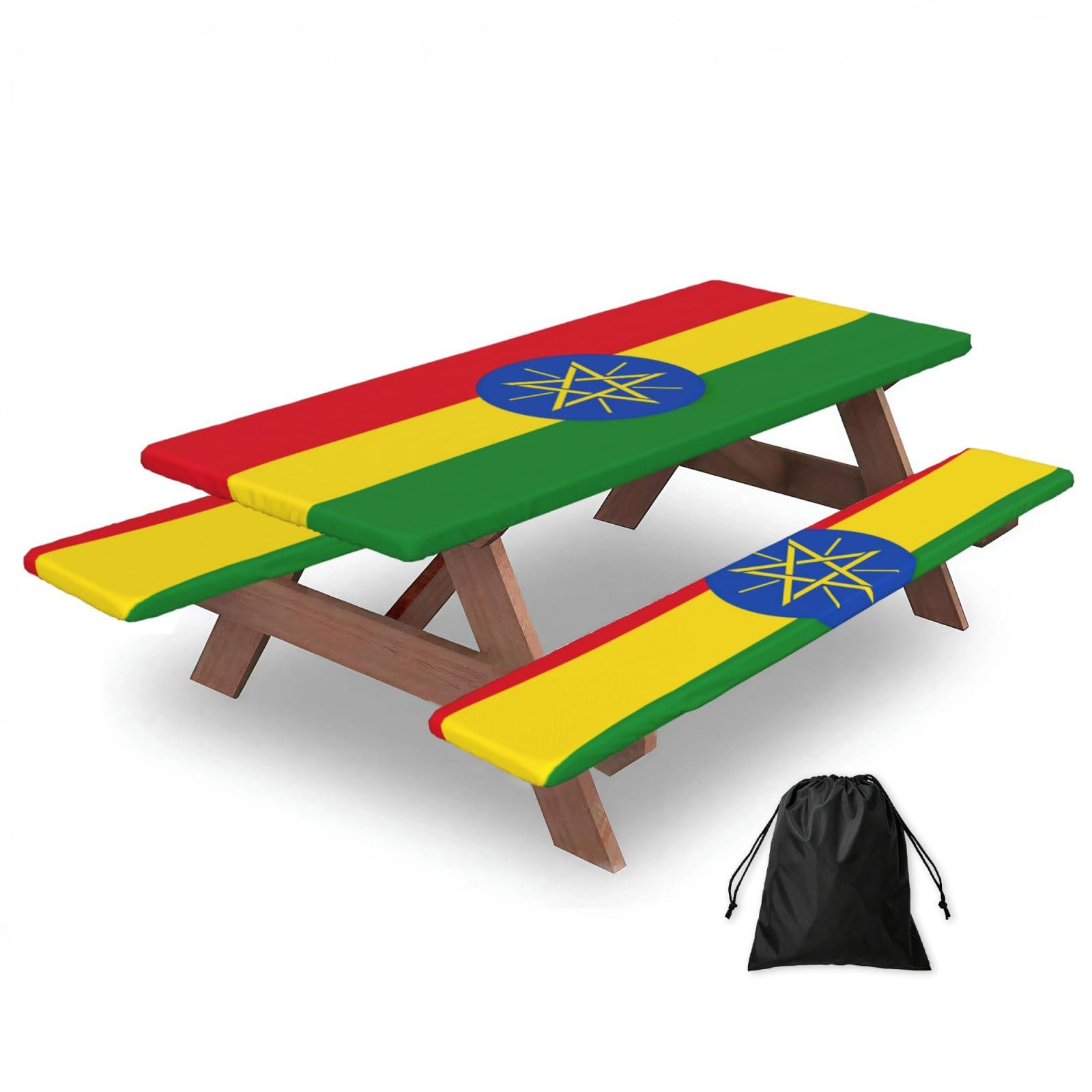 AYYQWE Flag Of Ethiopia Print Picnic Table Bench Cover Outdoor Garden Party Decor Daily Accessory Gift