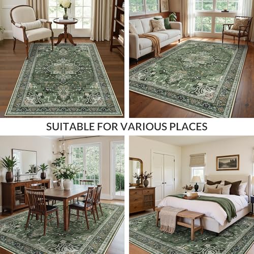 GENIMO Washable Rug 120x170cm – Dark Green Non-Slip Area Rug for Lounge Living Room & Bedroom, Boho Machine Washable & Fade-Resistant Polyester Carpet - Cosy Home Interiors GENIMO Washable Rug 120x170cm – Dark Green Non-Slip Area Rug for Lounge Living Room & Bedroom, Boho Machine Washable & Fade-Resistant Polyester Carpet - Image 6