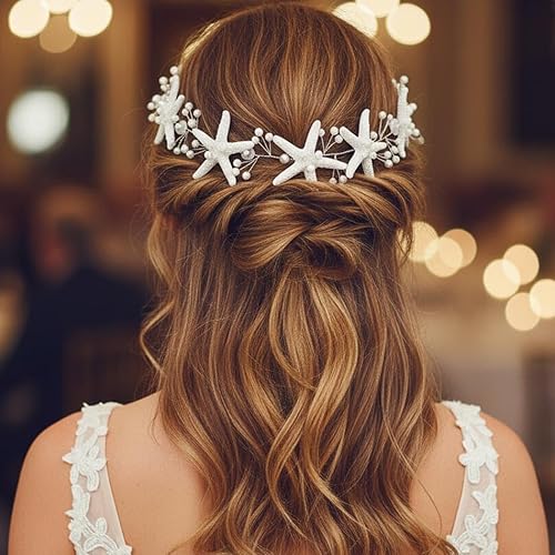 Miniatura 3 de CASDRE Starfish - Tocado de novia de novia con perlas de vid y perlas para la playa, accesorios para el cabello para mujeres y niñas (A plateado)