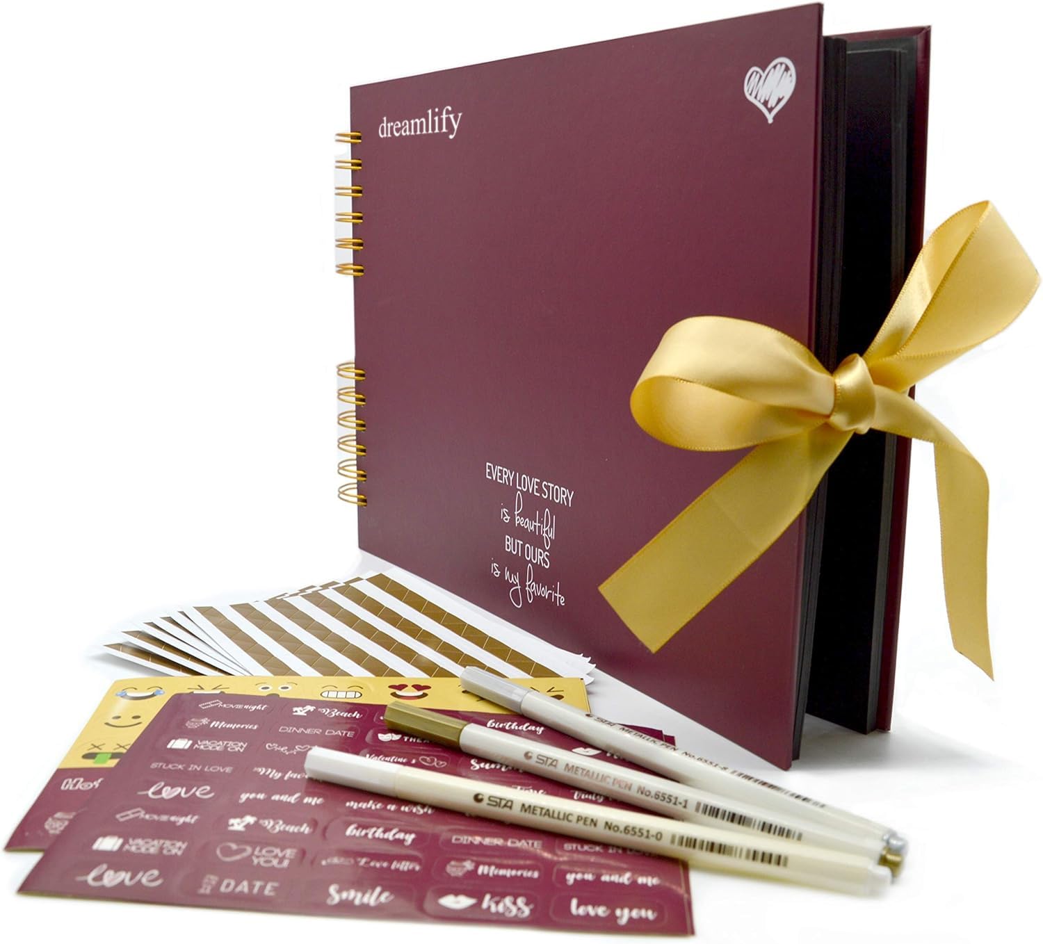 dreamlify Álbum de Recortes y Fotos DIY con 80 páginas – Scrapbook Rojo carmesí - Incluye Pegatinas y rotuladores