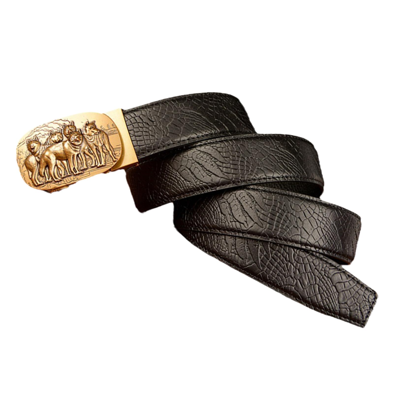 Cinturón De Trinquete Deslizante Con Relieve Cocodrilo, Hecho A Mano, Hebilla Automática Ajustable, Piel Vaca Neutra, For Ocasiones Informales Y Formales