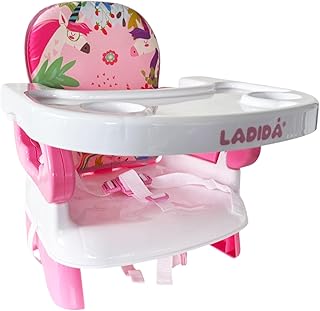 LADIDA Baby Booster Seat and High Chair, Easy to Fold and Transport, Adorable Pink Unicorn Design