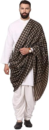 Pashtush Mens Check Shawl Warm And Soft Pashmina Handfeel Fine Wool Design With Diamond Weave Free Size Beige