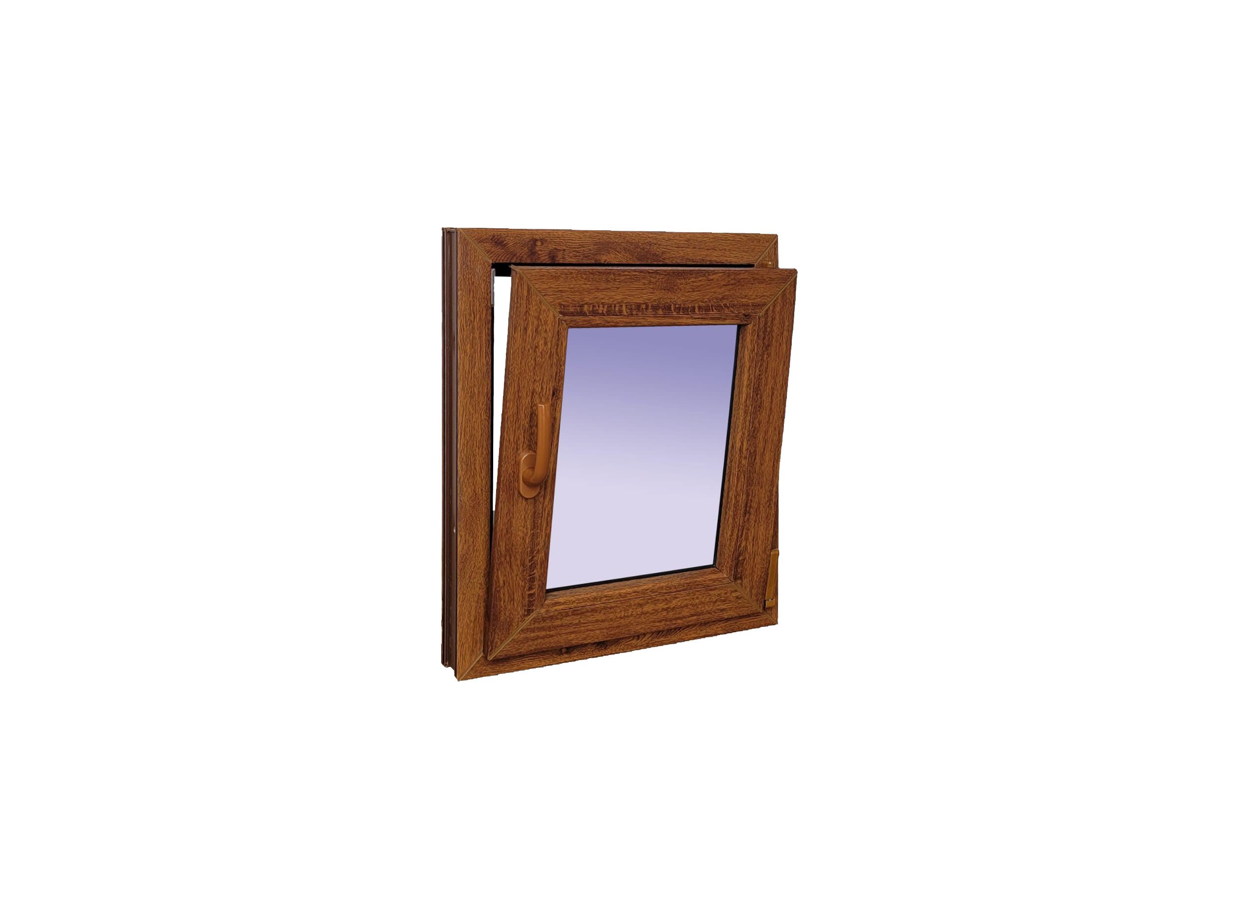 Ventanastock Ventana PVC Roble 500x600 Practicable Oscilobatiente Derecha 1 hoja con vidrio Carglass (Climalit Mate)