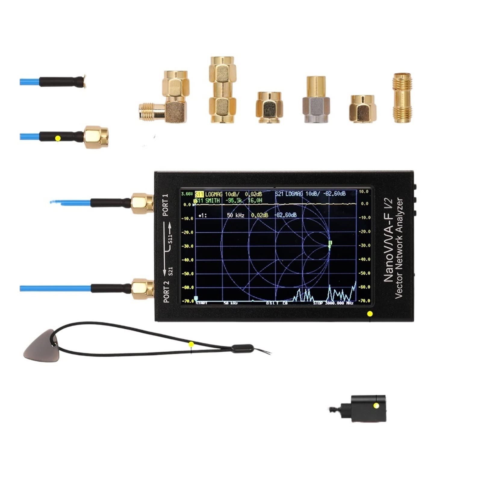 Spectrum Analyzer, V2 Vector Network Analyzer Digital Nano VNA Próbnik MF HF VHF UHF USB Analizator anteny logicznej Parametry S, stosunek fali stojącej napięcia(2.8 inch V2)