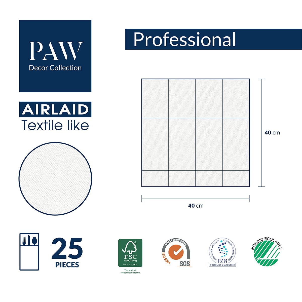 Paw - Airlaid serwetki (1/8 kieszeni) I 25 sztuk I Idealne na ślub, chrzest, komunię, urodziny i wysokiej jakości dekoracja stołu serwetki serwetki I serwetki podobne do tkaniny I jednolity