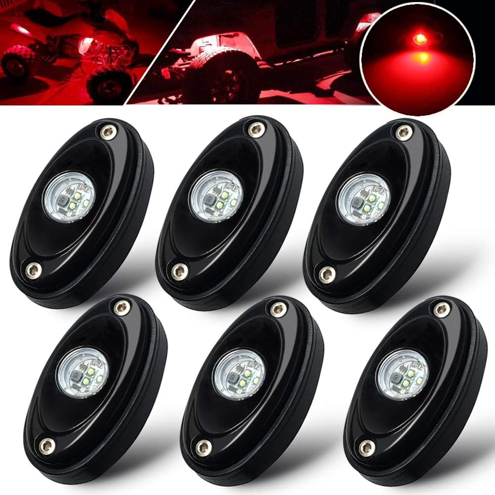 6 Pods LED Rock Light Kit Red LED Neon Lights for Jeep JK TJ Fort UTV ATV SUV RZR Off Road Ranger Pioneer Boat Underglow Lamp Truck Bed Lighting Under Body Light Footwell Waterproof