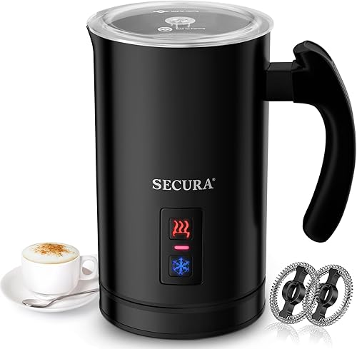 Secura Espumador de Leche Eléctrico, Vaporizador Automático de Leche Espuma Caliente o Fría para Café, Cappuccino, Latte, Calentador de Leche de